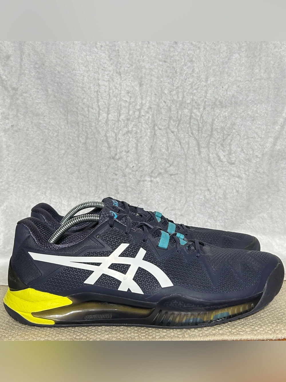 ASICS Mens Blue/Yellow GEL-Resolution 8 Tennis Athletic Sneakers Shoes SZ 12